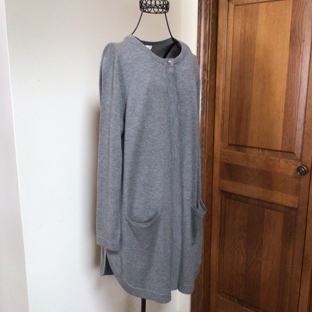 J.Jill Womens Cardigan Sweater Long, Medium, Gray Wool Blend Button Front